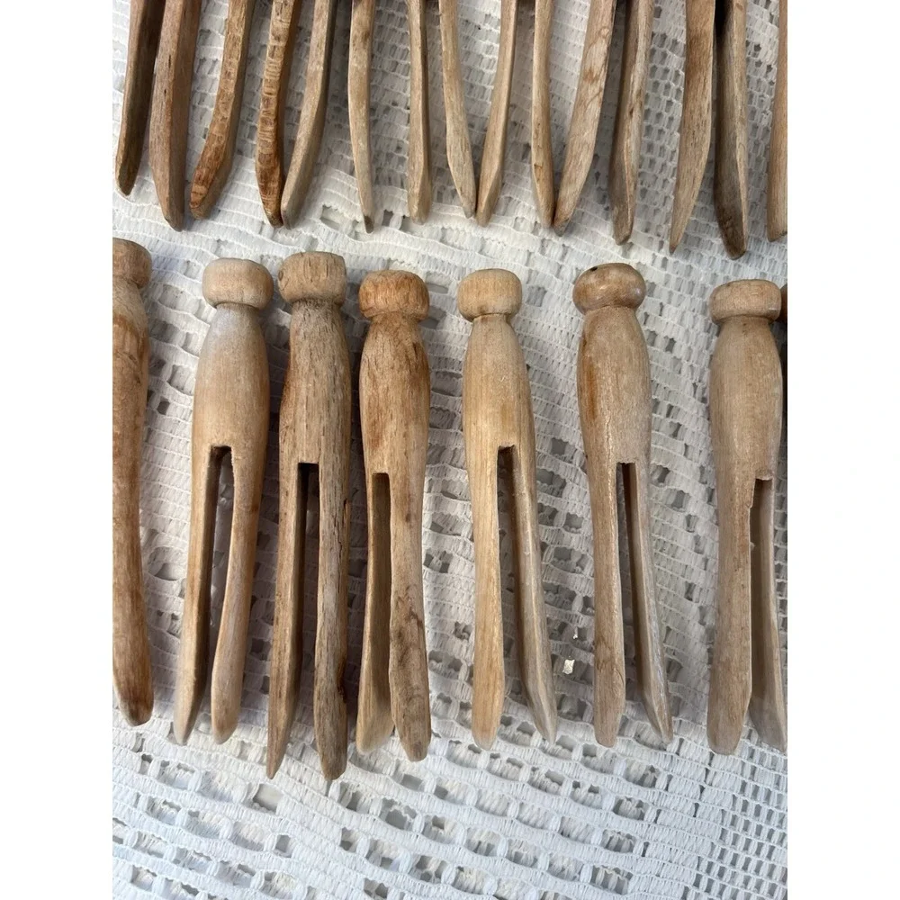 19 Vintage Wooden Clothes Pins Mixed Styles Flat & Round Primitive Lot